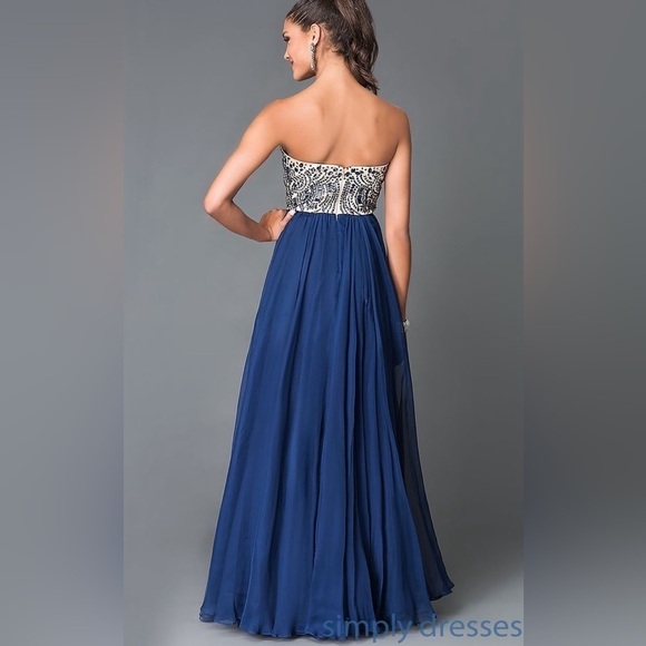 Milano Formals Long Navy Chiffon Crystal Embellished Prom Dress Gown size 2 - Picture 4 of 17
